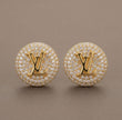 Alphabet LV Gold Plated CZ Stud Earrings