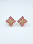 Alphabet RC Gold Plated Pink  Petal  Stud Earrings with CZ Accents