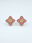 Alphabet RC Gold Plated Pink  Petal  Stud Earrings with CZ Accents