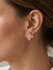 Alphabet RC Gold Plated Pink  Petal  Stud Earrings with CZ Accents