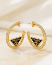 Gold plated Pave CZ & Black Enamel Triangle Hoop Earrings