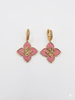 Alphabet RC  Gold Plated Pink Petal Drop Earrings with CZ Accents