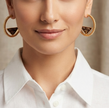 Gold plated Pave CZ & Black Enamel Triangle Hoop Earrings