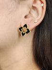 Alphabet RC Gold Plated Black Clover Plain Stud Earring