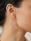 Alphabet RC  Gold Plated Pink Petal Drop Earrings with CZ Accents