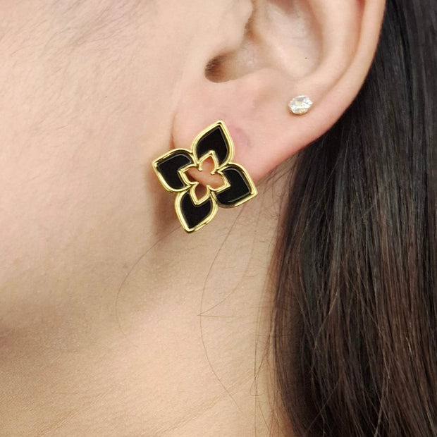 Alphabet RC Gold Plated Black Clover Plain Stud Earring