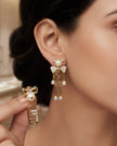 Heritage Gold-Plated CZ & Pearl Asymmetrical Emblem Drop Earrings