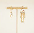 Heritage Gold-Plated CZ & Pearl Asymmetrical Emblem Drop Earrings