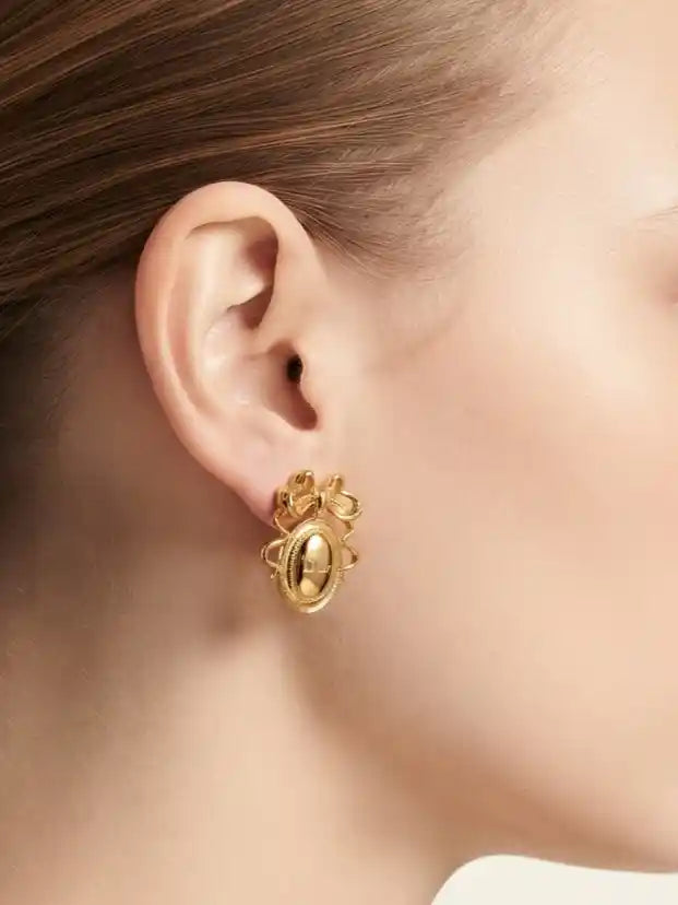 Gold Plated Alphabet CD and oval emblem Earrings