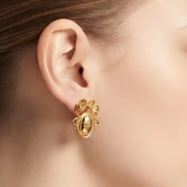 Gold Plated Alphabet CD and oval emblem Earrings