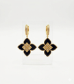 Alphabet RC Gold Plated Black Petal Drop Earrings with CZ Accents