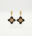 Alphabet RC Gold Plated Black Petal Drop Earrings with CZ Accents