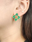 Alphabet RC Gold Plated green Clover Plain Stud Earring