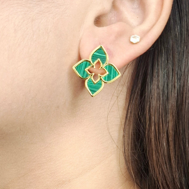 Alphabet RC Gold Plated green Clover Plain Stud Earring