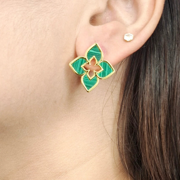 Alphabet RC Gold Plated green Clover Plain Stud Earring