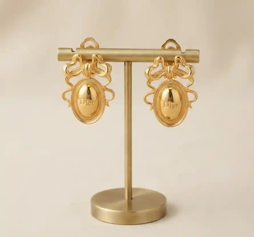 Gold Plated Alphabet CD and oval emblem Earrings
