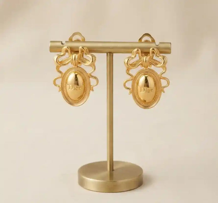 Gold Plated Alphabet CD and oval emblem Earrings