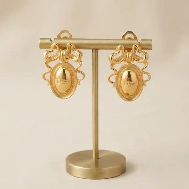 Gold Plated Alphabet CD and oval emblem Earrings