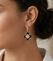 Alphabet RC Gold Plated Black Petal Drop Earrings with CZ Accents