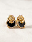 Gold plated Lion Head CZ & Black Inlay Statement Earrings