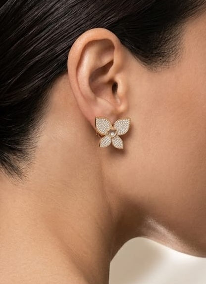 Gold Plated Pave CZ Butterfly Stud Earrings with Floating Heart