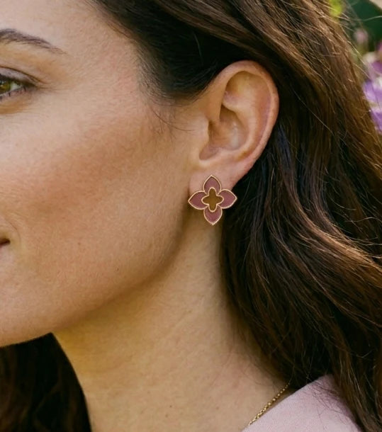 Alphabet RC Gold Plated Pink Clover Plain Stud Earring