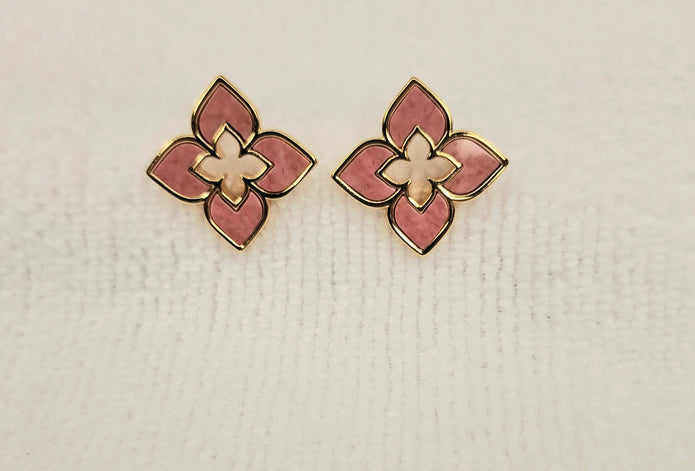Alphabet RC Gold Plated Pink Clover Plain Stud Earring
