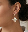Alphabet RC Gold Plated White MOP petal Drop Earrings with CZ Accents