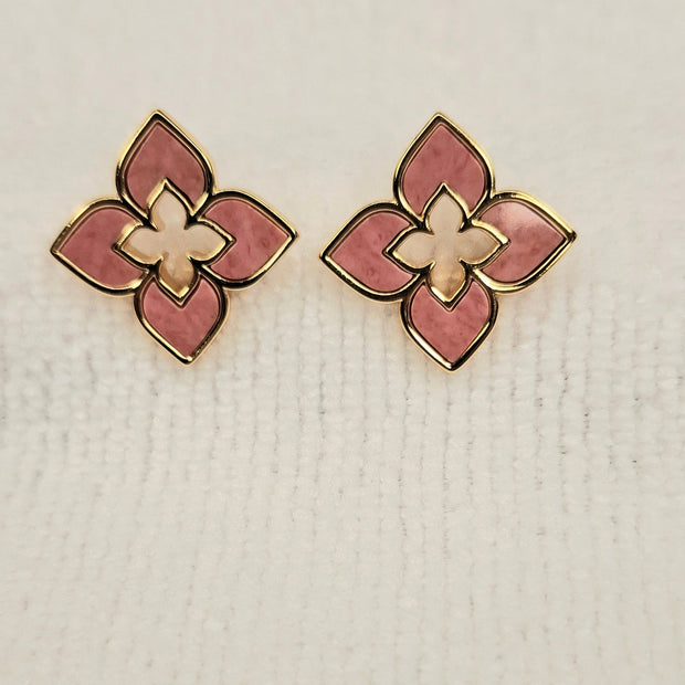 Alphabet RC Gold Plated Pink Clover Plain Stud Earring