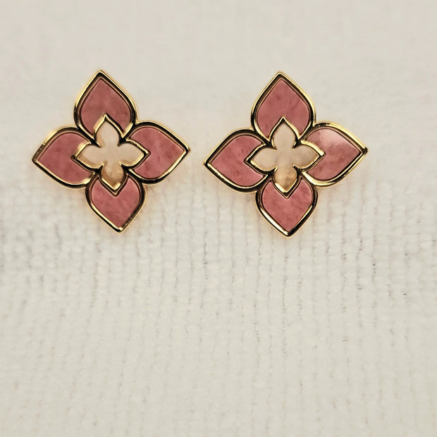 Alphabet RC Gold Plated Pink Clover Plain Stud Earring