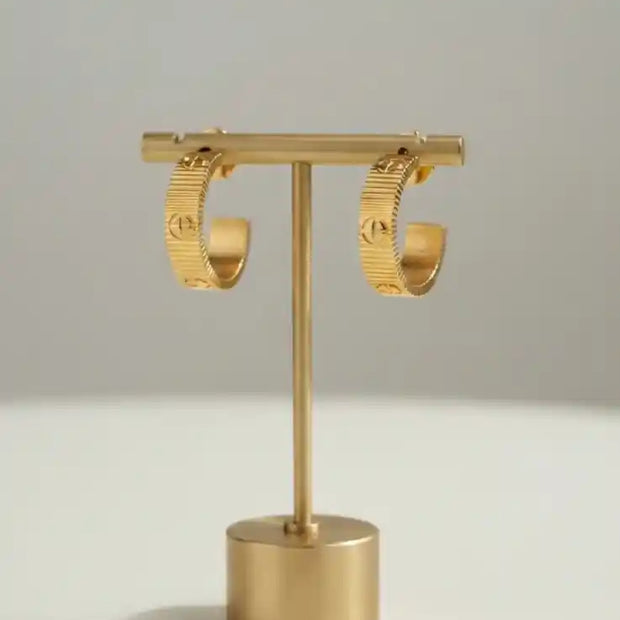 Gold Plated Screw Hoop Earrings