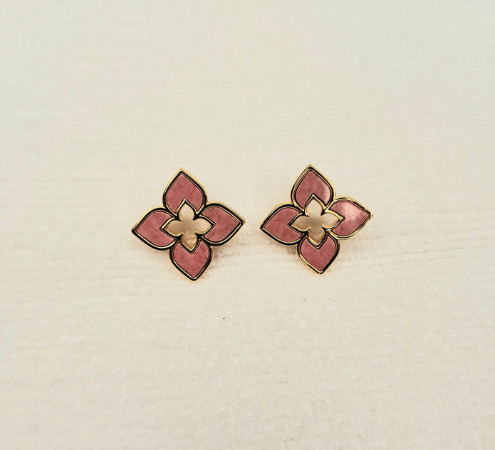 Alphabet RC Gold Plated Pink Clover Plain Stud Earring