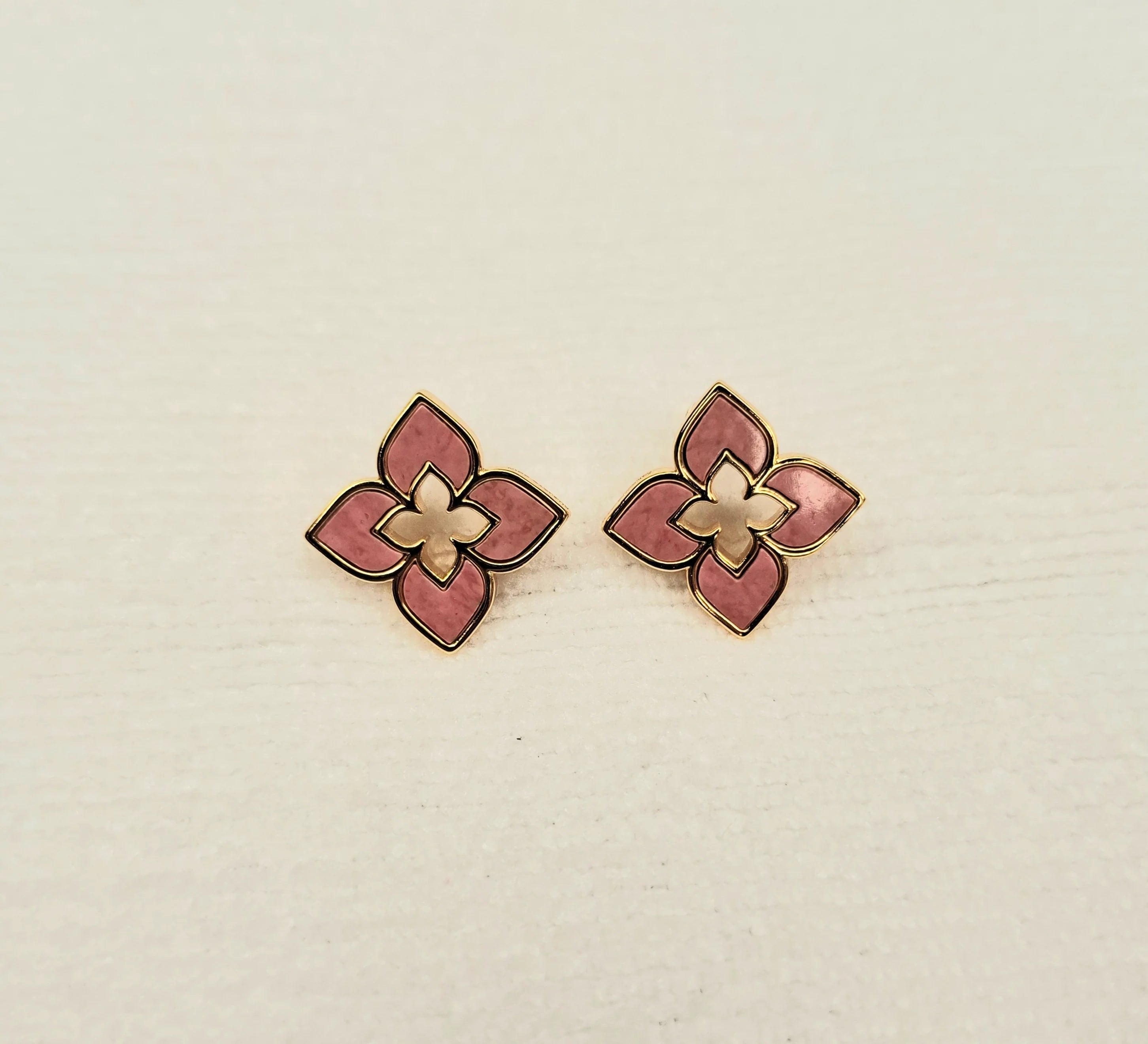 Alphabet RC Gold Plated Pink Clover Plain Stud Earring