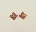 Alphabet RC Gold Plated Pink Clover Plain Stud Earring