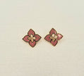 Alphabet RC Gold Plated Pink Clover Plain Stud Earring