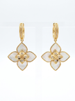 Alphabet RC Gold Plated White MOP petal Drop Earrings with CZ Accents