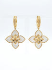 Alphabet RC Gold Plated White MOP petal Drop Earrings with CZ Accents