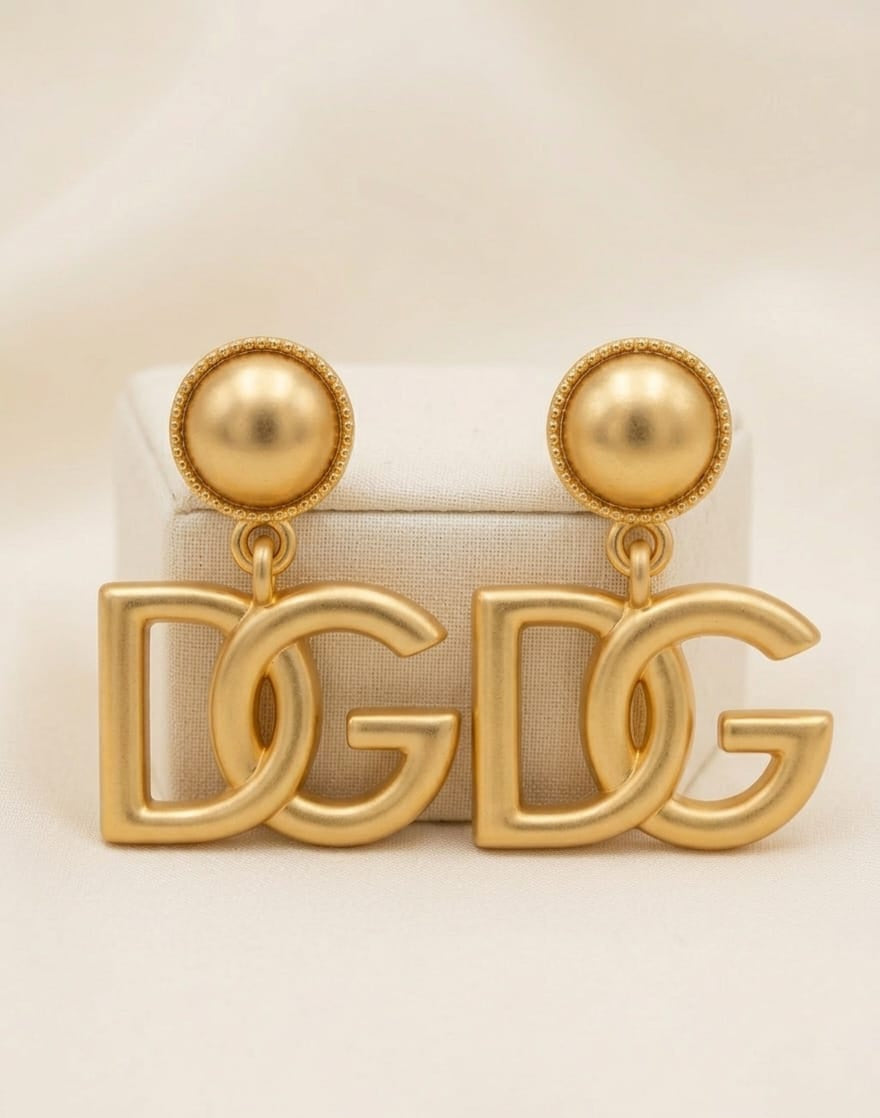 Matte Gold plated Alphabet DG Monogram Drop Earrings