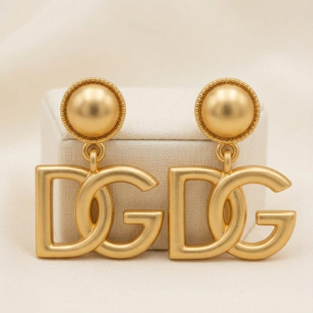 Matte Gold plated Alphabet DG Monogram Drop Earrings