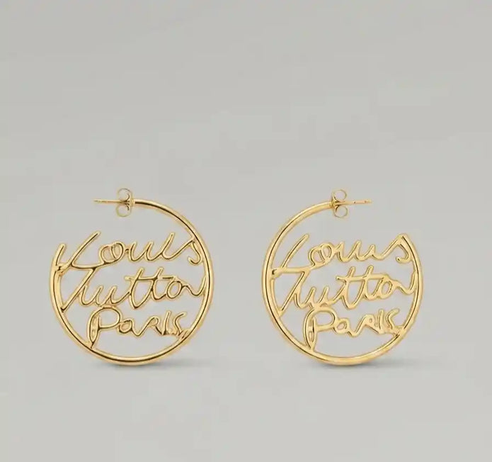 Gold Plated Alphabet L V Hoop Earrings