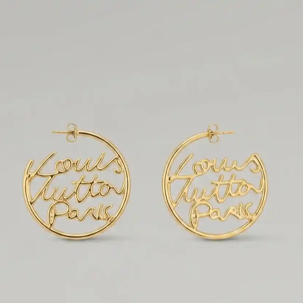 Gold Plated Alphabet L V Hoop Earrings