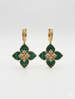 Alphabet RC Gold Plated White Green Drop Earrings with CZ Accents
