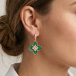 Alphabet RC Gold Plated White Green Drop Earrings with CZ Accents