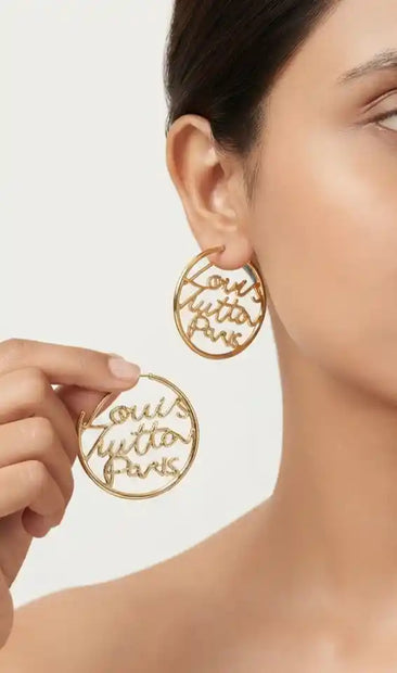 Gold Plated Alphabet L V Hoop Earrings