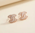 Rose Gold Plated Double C Baguette CZ Stud Earrings