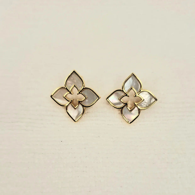 Alphabet RC Gold Plated White Clover Plain Stud Earring