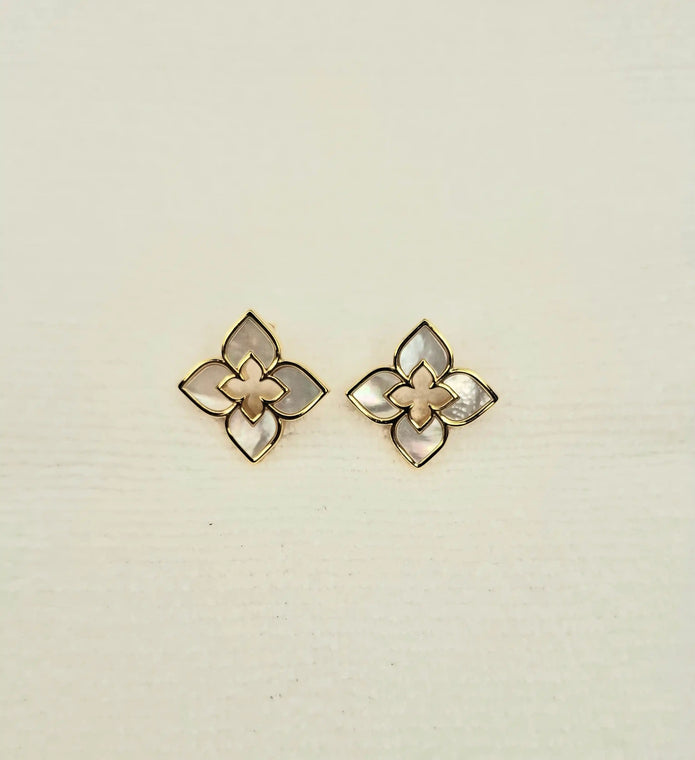 Alphabet RC Gold Plated White Clover Plain Stud Earring