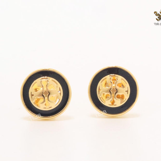 Alphabet T black enamel studs