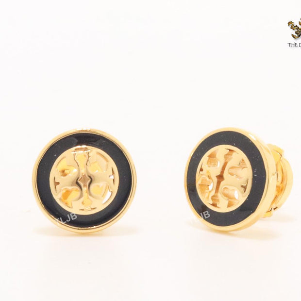 Alphabet T black enamel studs