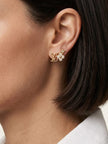 Gold Plated Alphabet LV & CZ Floral Cluster Stud Earrings